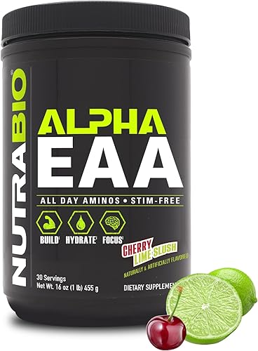 Miniatura 1 de NutraBio Alpha EAA - Aminos durante todo el día - Suplemento de recuperación energía enfoque e hidratación - Matriz EAA BCAA de espectro completo