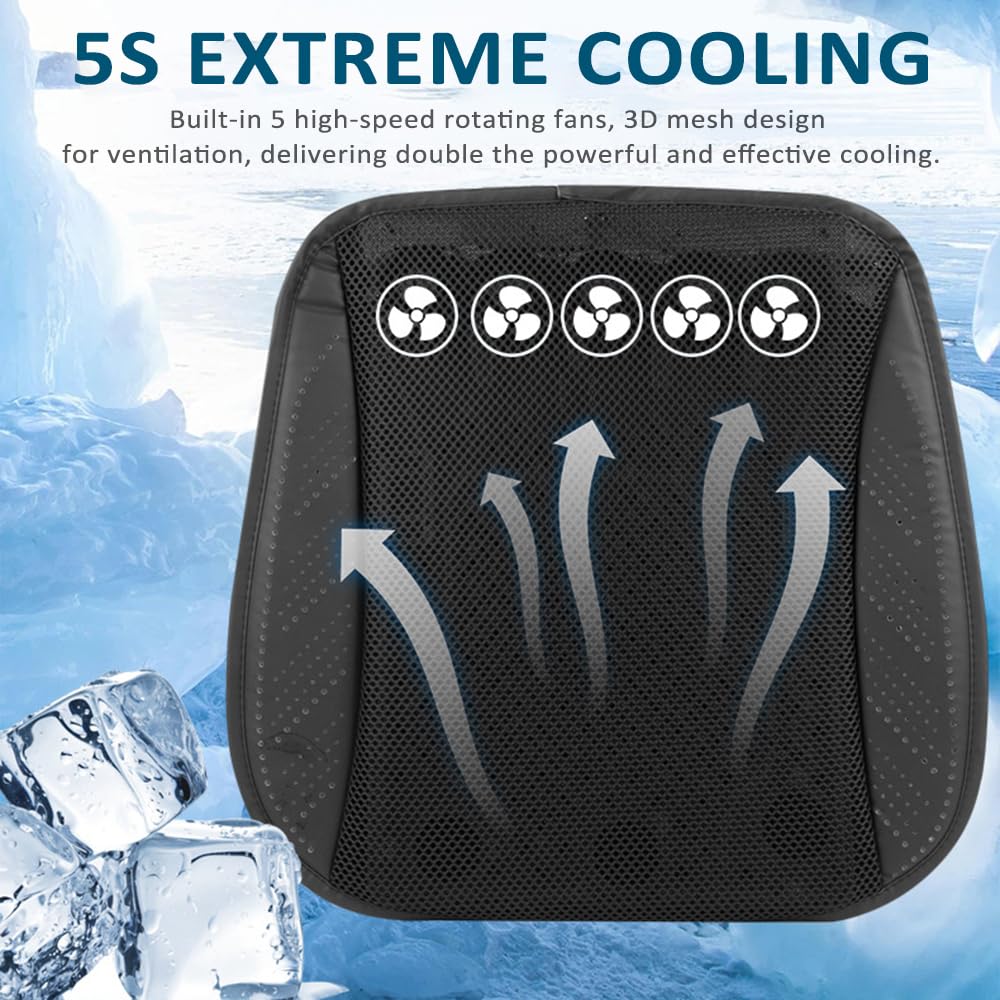 Cuscino Ventilato con Porta USB, Tappetino di Raffreddamento Traspirante per Sedili Auto, Sedie da Casa e Ufficio, Rete di Seta Ghiacciata, Ventole ad Alta Velocità Integrate con Velocità del Vento