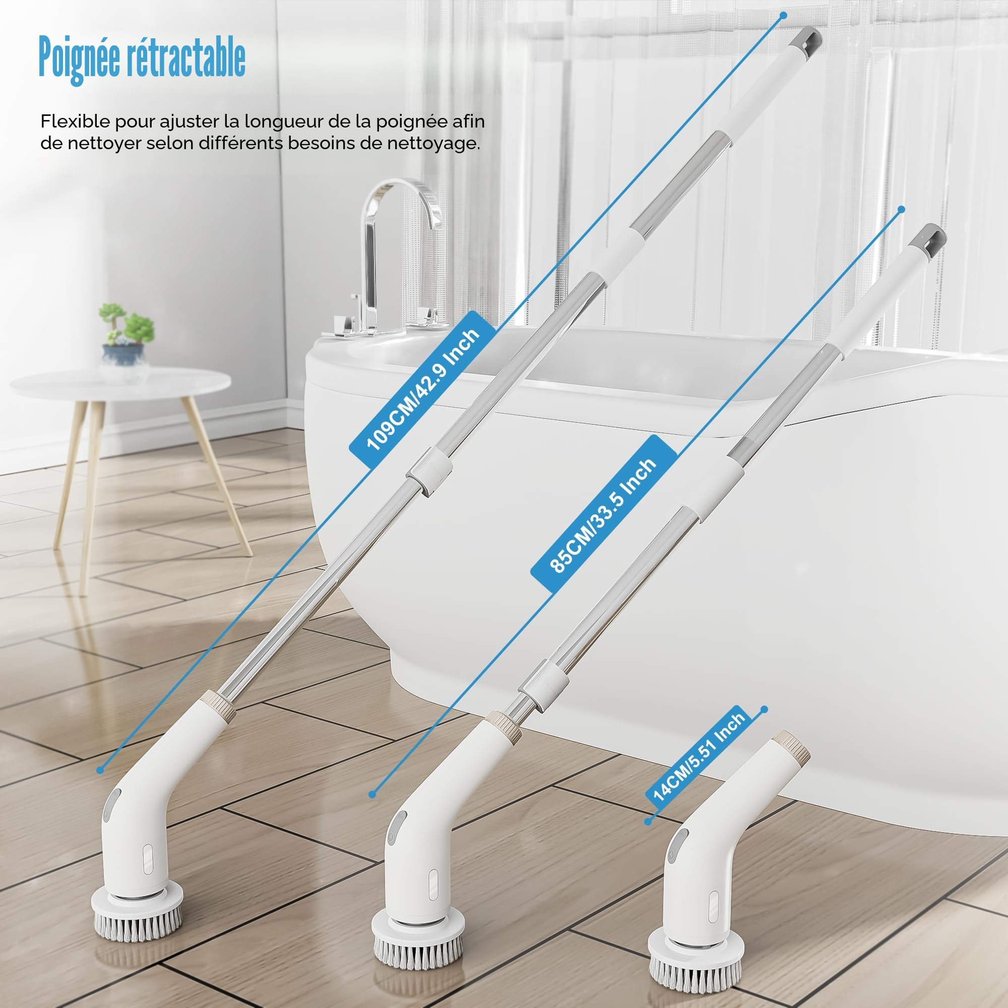 Geesoul Brosse de Nettoyage électrique 13 en 1, Grande Puissance avec 2 Vitesses réglables, Brosse de Nettoyage de Douche pour Salle de Bain, Baignoire, Toilettes, Cuisine (Blanc)