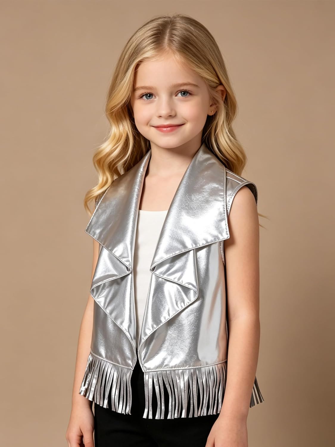 Linjinx Girls Fringe Hem Jacket Tops Sleeveless Western Cowgirl Vest Streetwear Outfit for Daily Wear