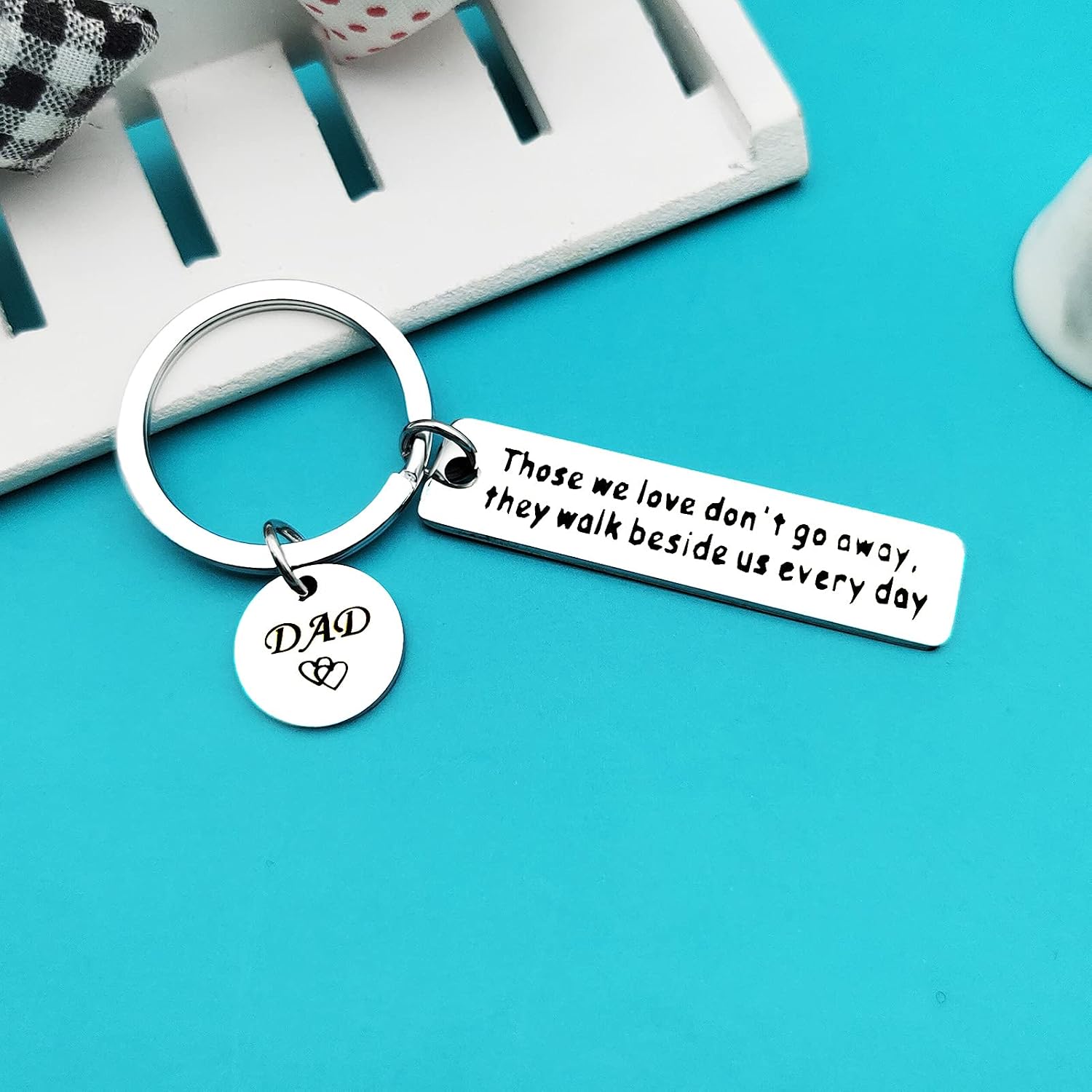 Ximalun Loss of Dad Memorial Gifts Sympathy Keyring Those We Love Don't Go Away They Walk Beside Us Every Day Keyring In Memory of Dad Gifts Remembrance Gifts Loss of Father Gifts - Image 3