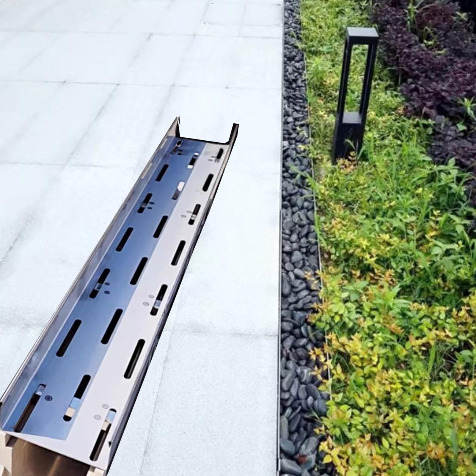 LWJSOCP Outdoor Trench Drain System with Metal Grates - Durable Water Drainage Solution for Driveways, Concrete Areas, and Shower Sinks