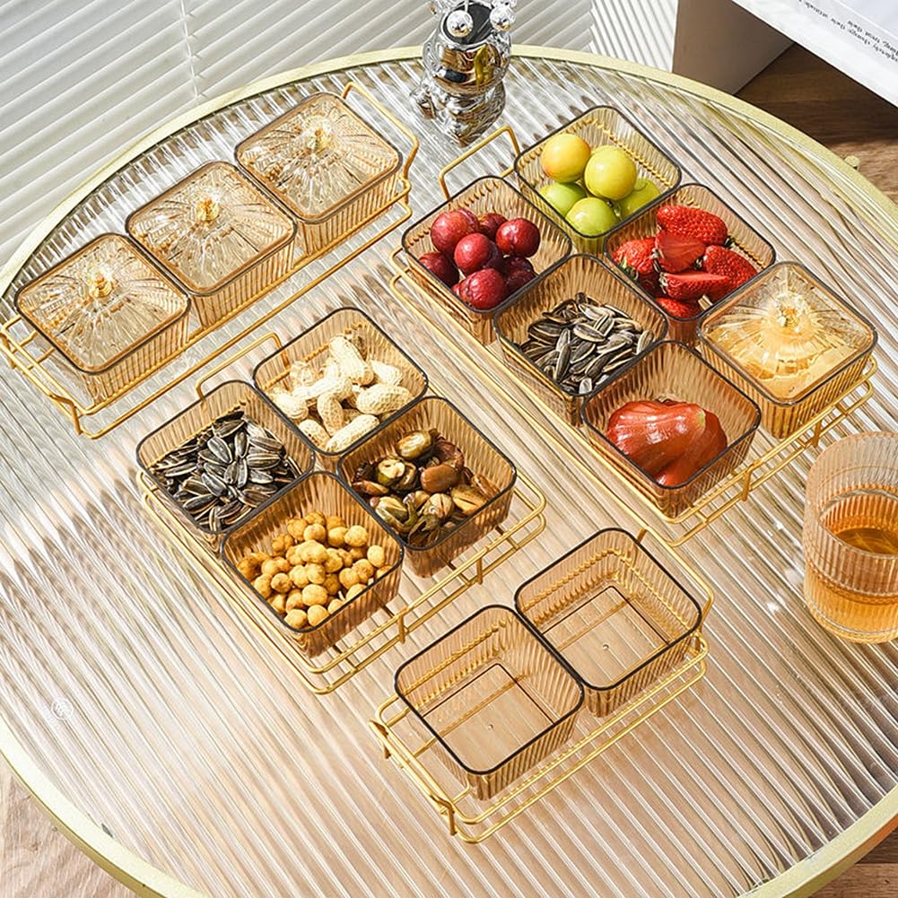 Assiette De Fruits Secs Et Noix Avec 3 Bols - Plat Bonbons Jaune Doré, Boîte Stockage Apéritif