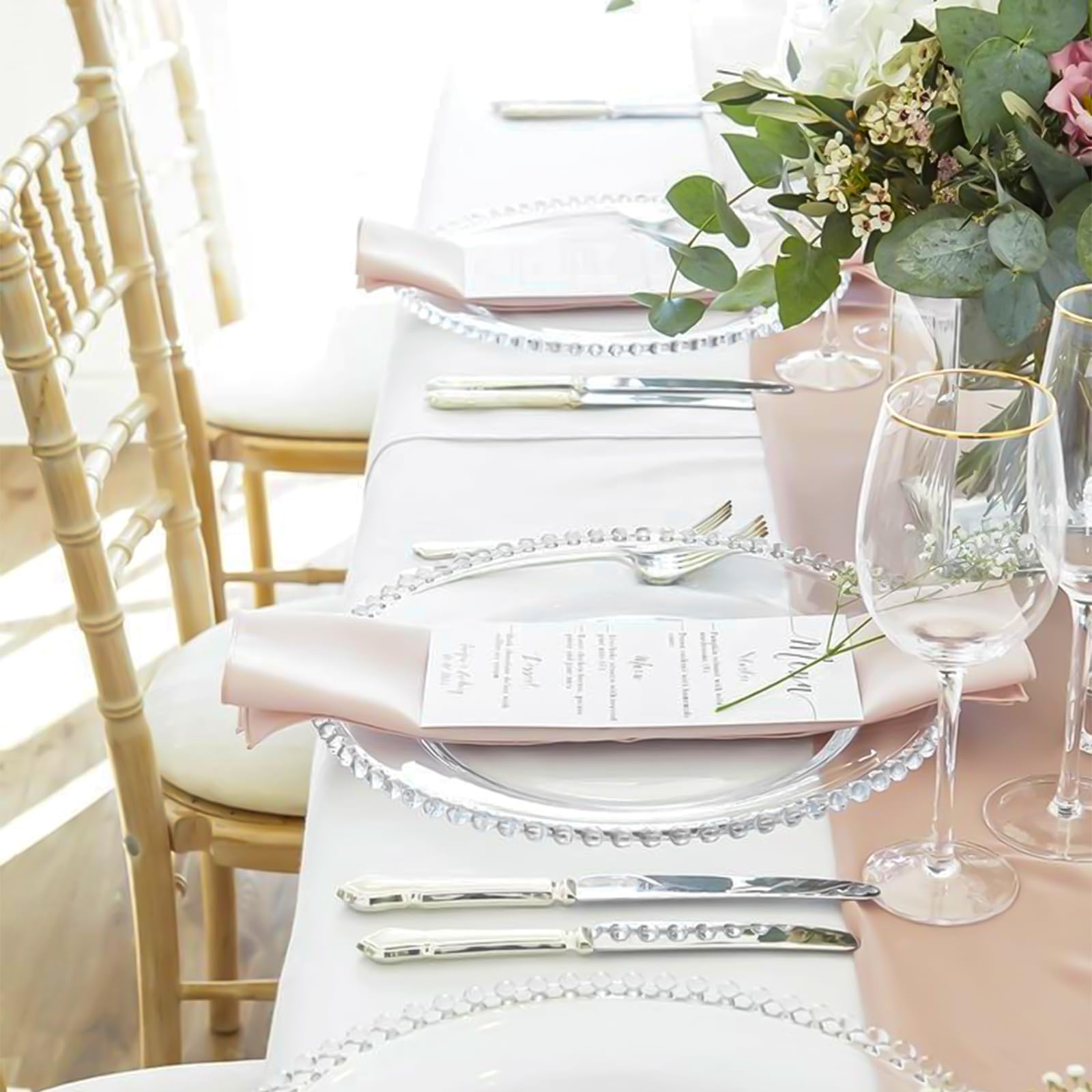 Paquete de 12 platos de carga redondos de acrílico transparente con borde de cuentas, plato decorativo de plástico de 13 pulgadas para mesa, boda, fiesta, evento