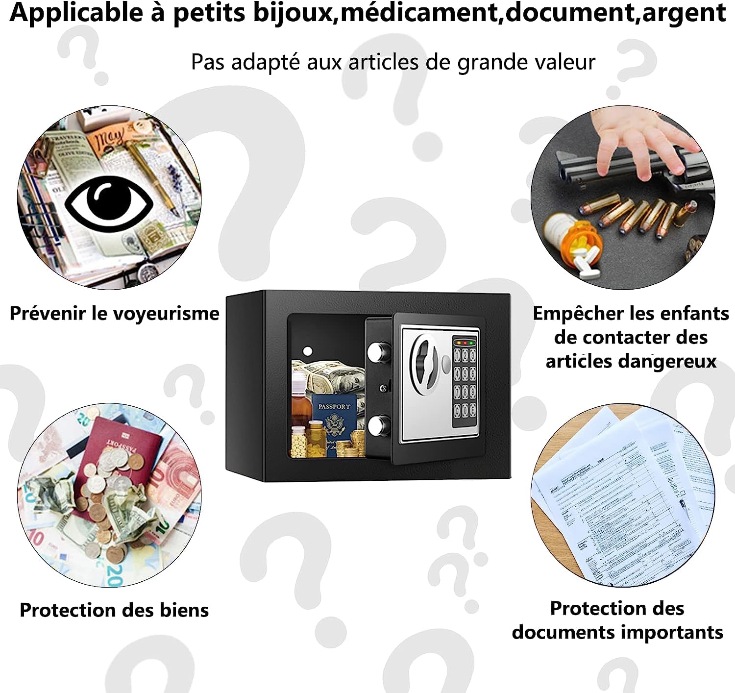 Coffre-fort en acier de 6,6 Litres - Mot de Passe électronique, Coffre-fort de Bureau à domicile Pour Argent Liquide, Bijoux, Documents et Autres Objets de Valeur (23 x 17 x 17 cm)