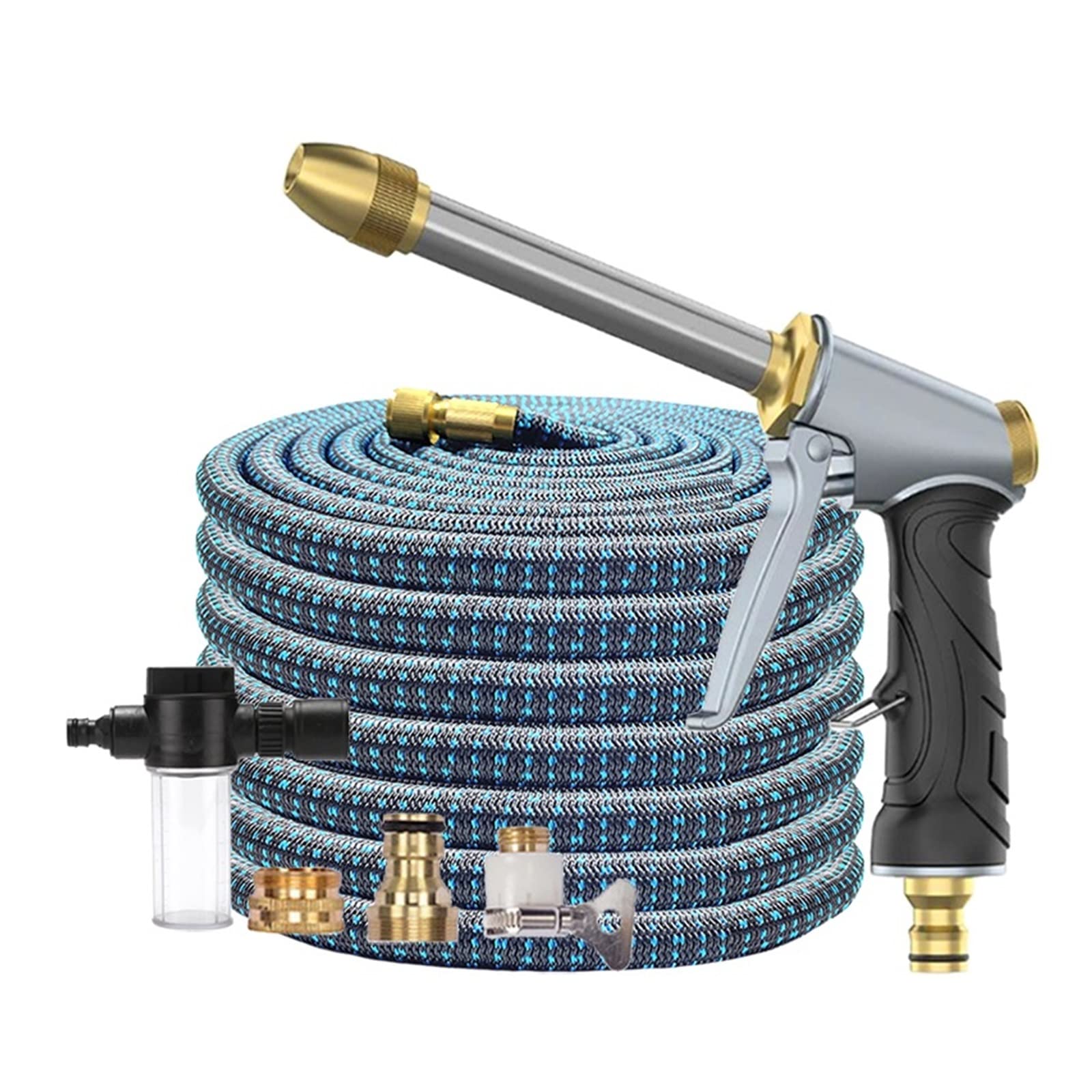 Manguera de jardín Extensible de Alta presión, Manguera de Agua Flexible, duchas, rociador de Pistola de Agua de latón for jardín(Hose Set,50FT)