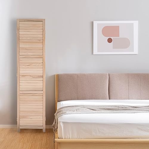 Miniatura 6 de Bonnlo Separador de madera de privacidad divisor de pared plegable de 59 pies de alto separador de espacio con bisagras para interiores natural 6