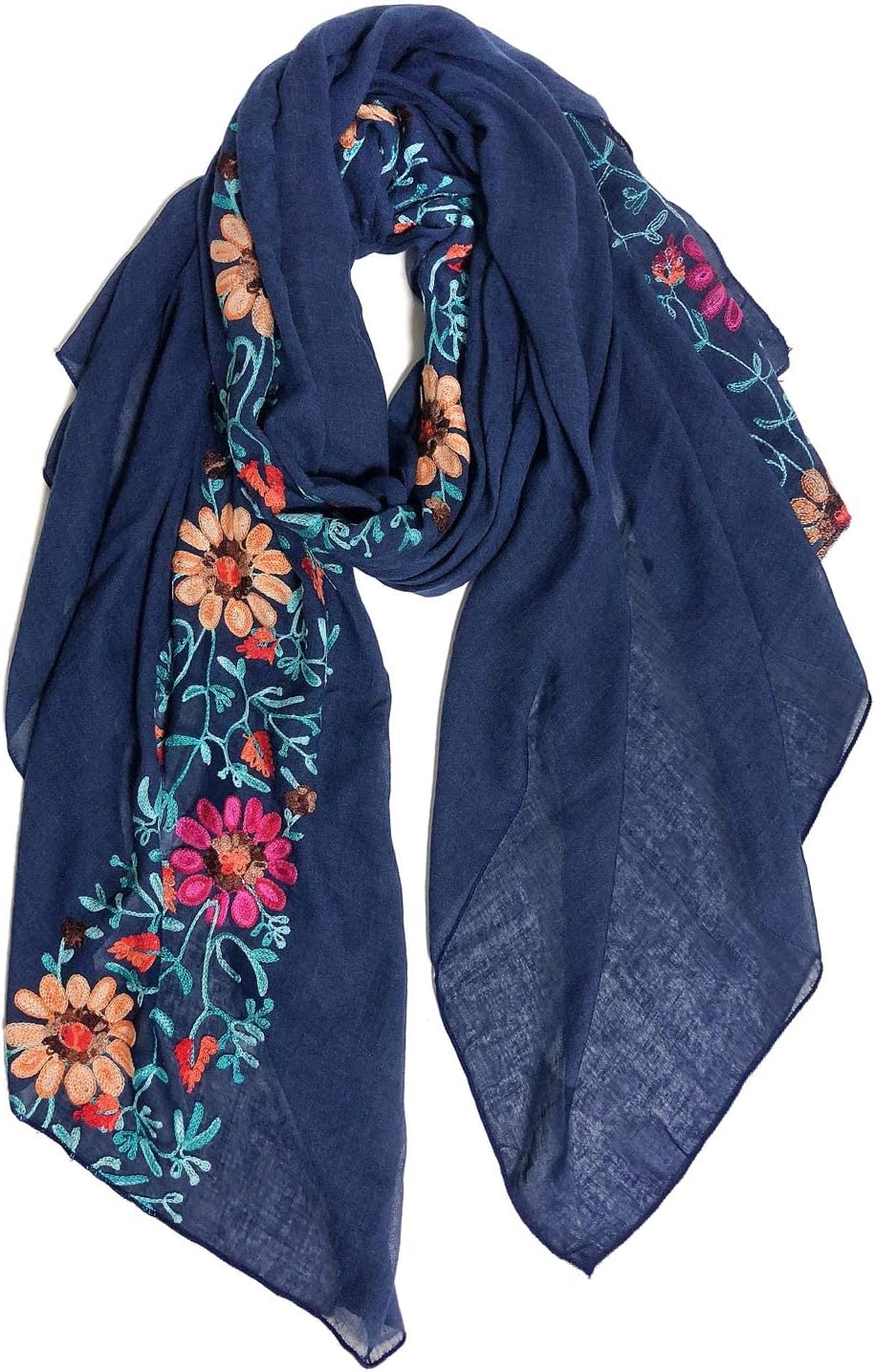 Stylish Scarves for Women Lightweight Fashion Lace Printed Wrap Scarfs, N-navy, M