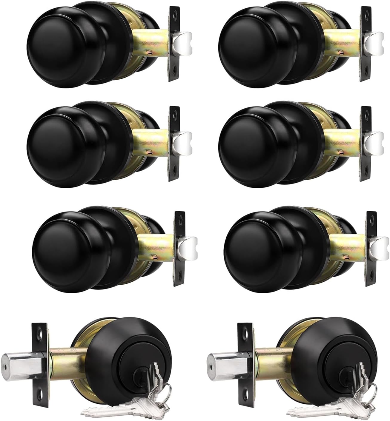 Probrico 6 Pack Passage Door Knob and 2 Pack Single Cylinder Deadbolts Keyed Alike