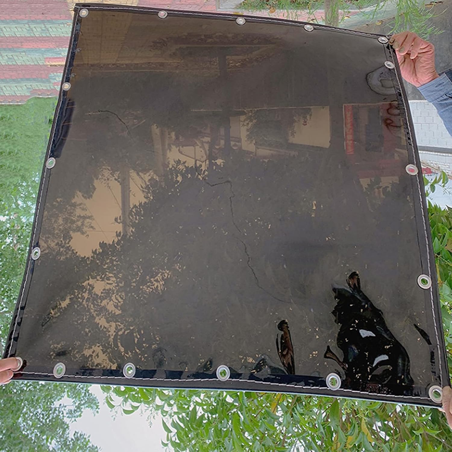 Lona Exterior Transparente Negro,Impermeables Prueba de Lluvia de Polvo Tela Cubierta Vegetal,0.4mm Película PVC,Toldo de Sombra de Plantas de Jardín,con Ojales,Personalizable (1.5x2.5m/4.9x8.2ft)