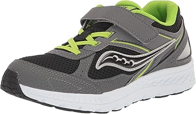 Saucony Cohesion 14 Alternative Closure Sneaker, Grey/Black/Green, 12 US Unisex Big Kid