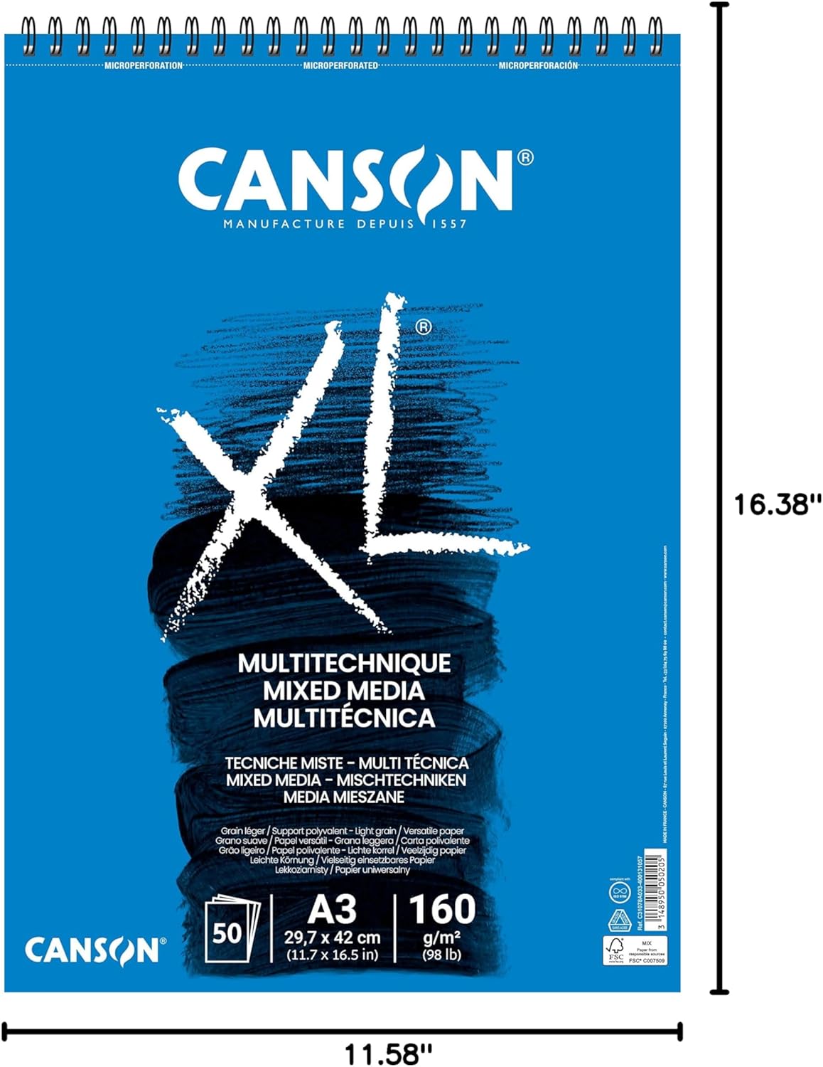 Canson XL Mix Media Textured Spiral Album Microperforated A3 50 Sheets 160g