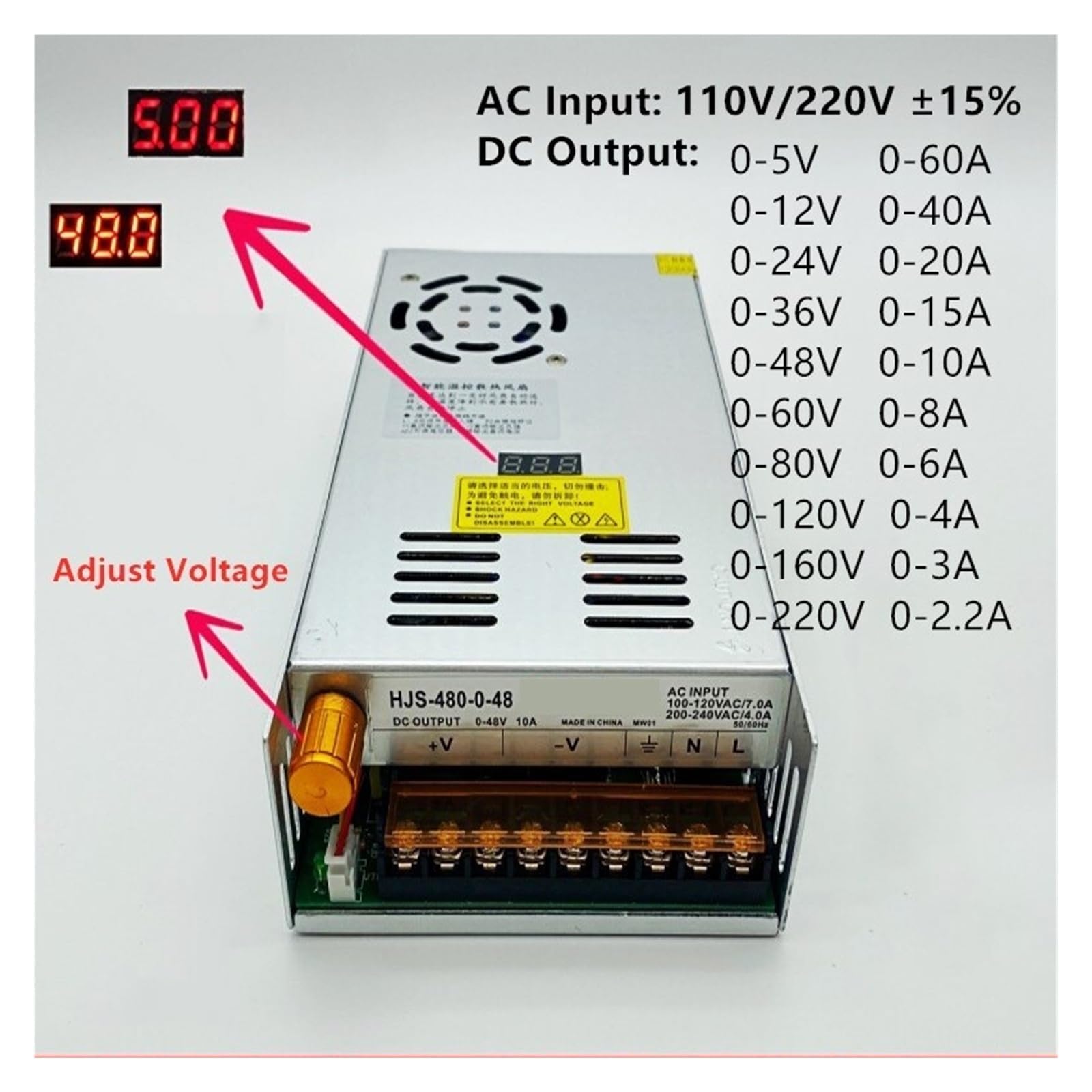0-5 V 12 V 24 V do 0-220 V zasilacz impulsowy regulowany 480 W