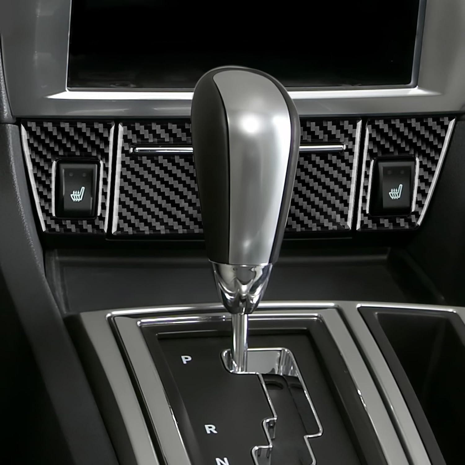 Real Carbon Fiber Central Ashtray Cover Sticker (with Seat Heating Button Trim) Covers - for Chrysler 300 300C 2005 2006 2007 Carbon Fiber Accessories, Protective Accessories (Black)