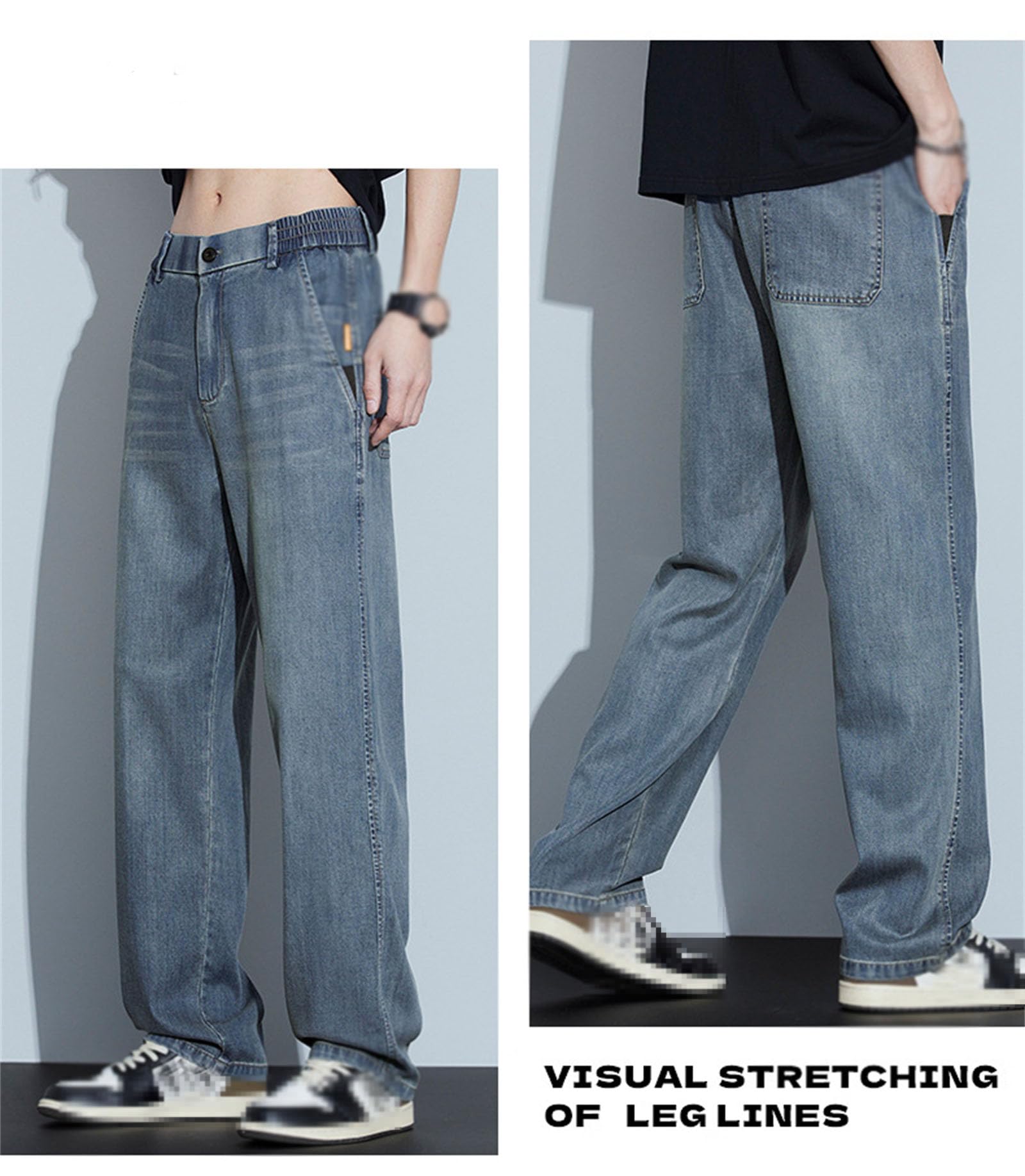 Herren Baggy dżinsy z szerokimi nogawkami, spodnie dżinsowe w stylu vintage z szerokimi nogawkami luźne spodnie uliczne