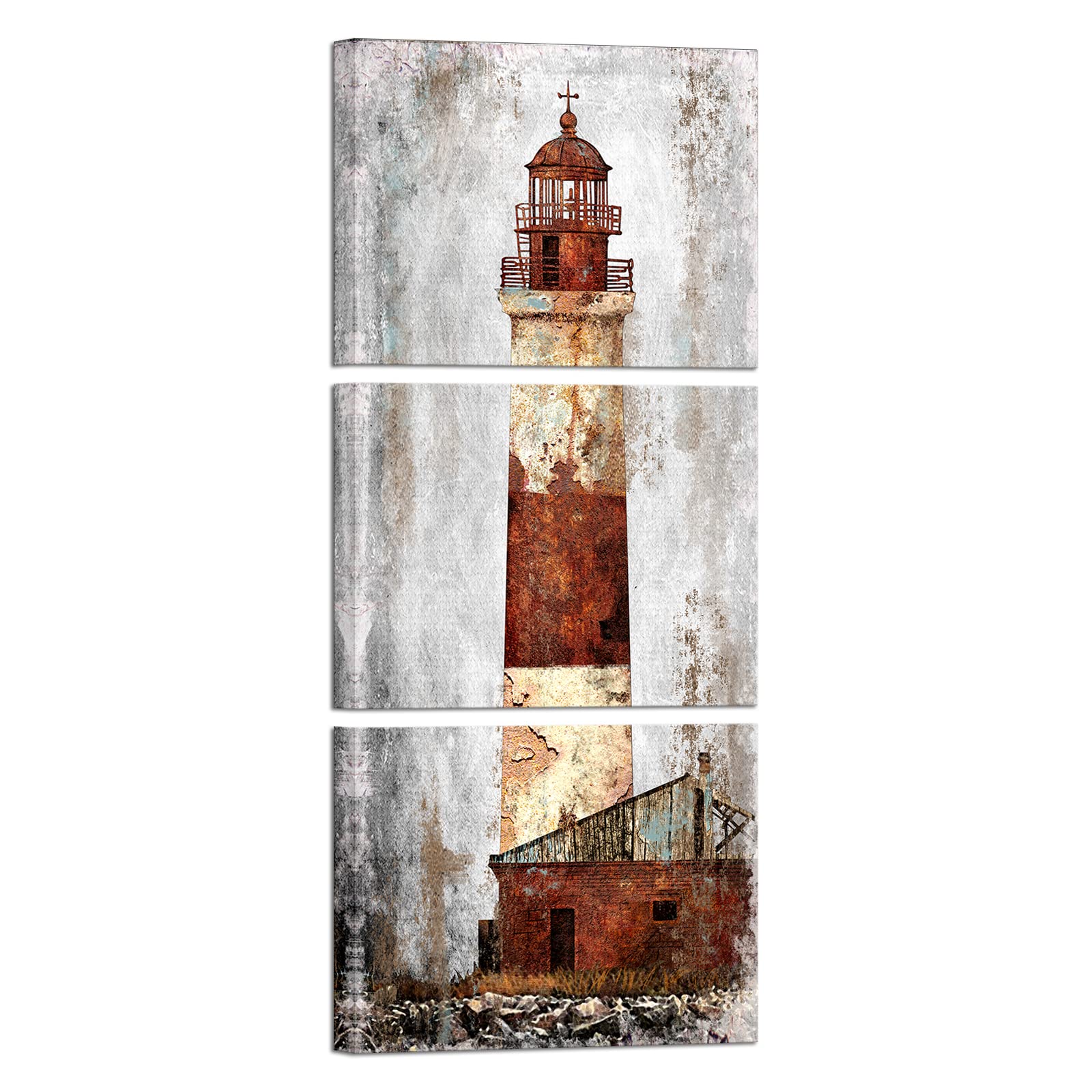 Kalormore Retro Old Lighthouse Canvas Wall Art Rustic Coastal Seascape Picture Prints for Home Wall Decoration Artwork (A-Retro Red)