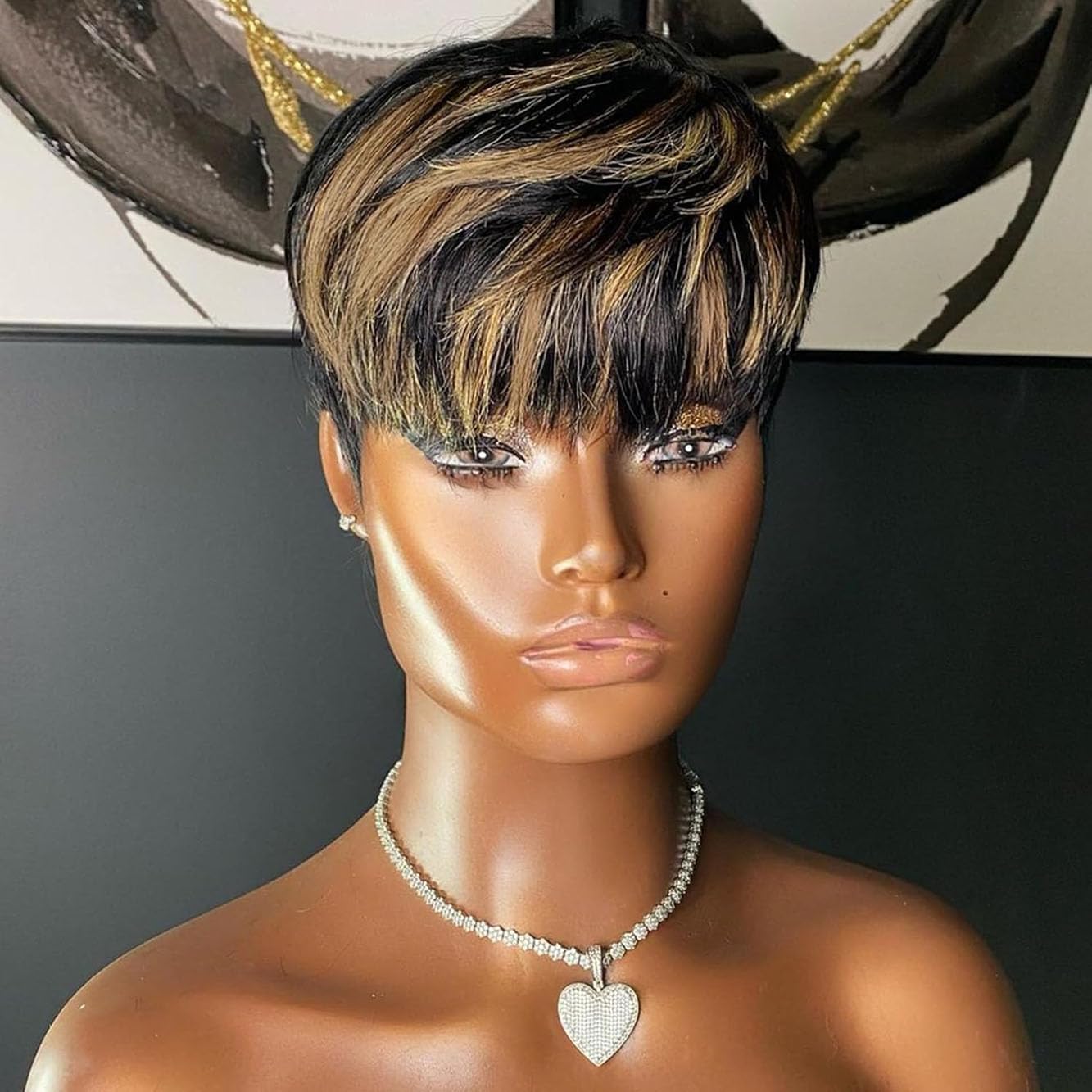 Short Pixie Cut Human Hair Wig, Glueless Layered Wig with Bangs
