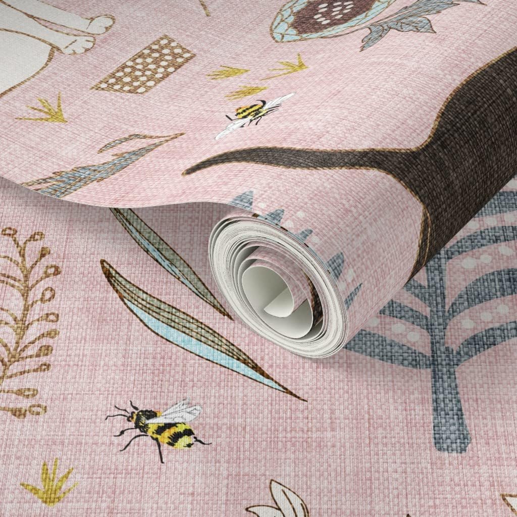 Peel & Stick Wallpaper 12ft x 2ft - Cat Bee Garden Flower Daffodil Flowers Dark Spring Summer Bird Blush Custom Removable Wallpaper by Spoonflower