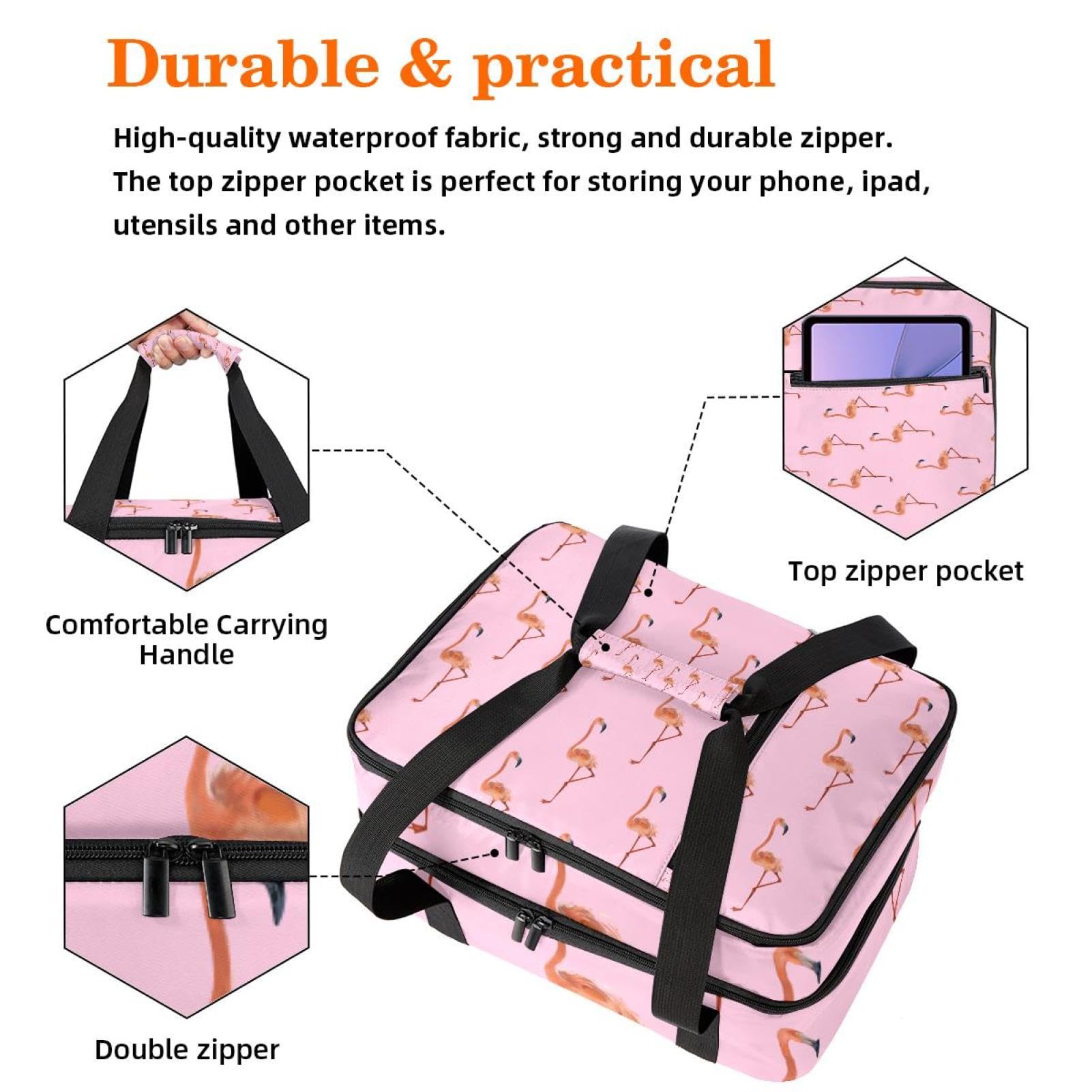 Grand sac à déjeuner isotherme pour homme et femme, double couche, étanche, étanche, réutilisable, sac fourre-tout pour le travail, l'école, le pique-nique, la plage, le camping, les voyages, motif