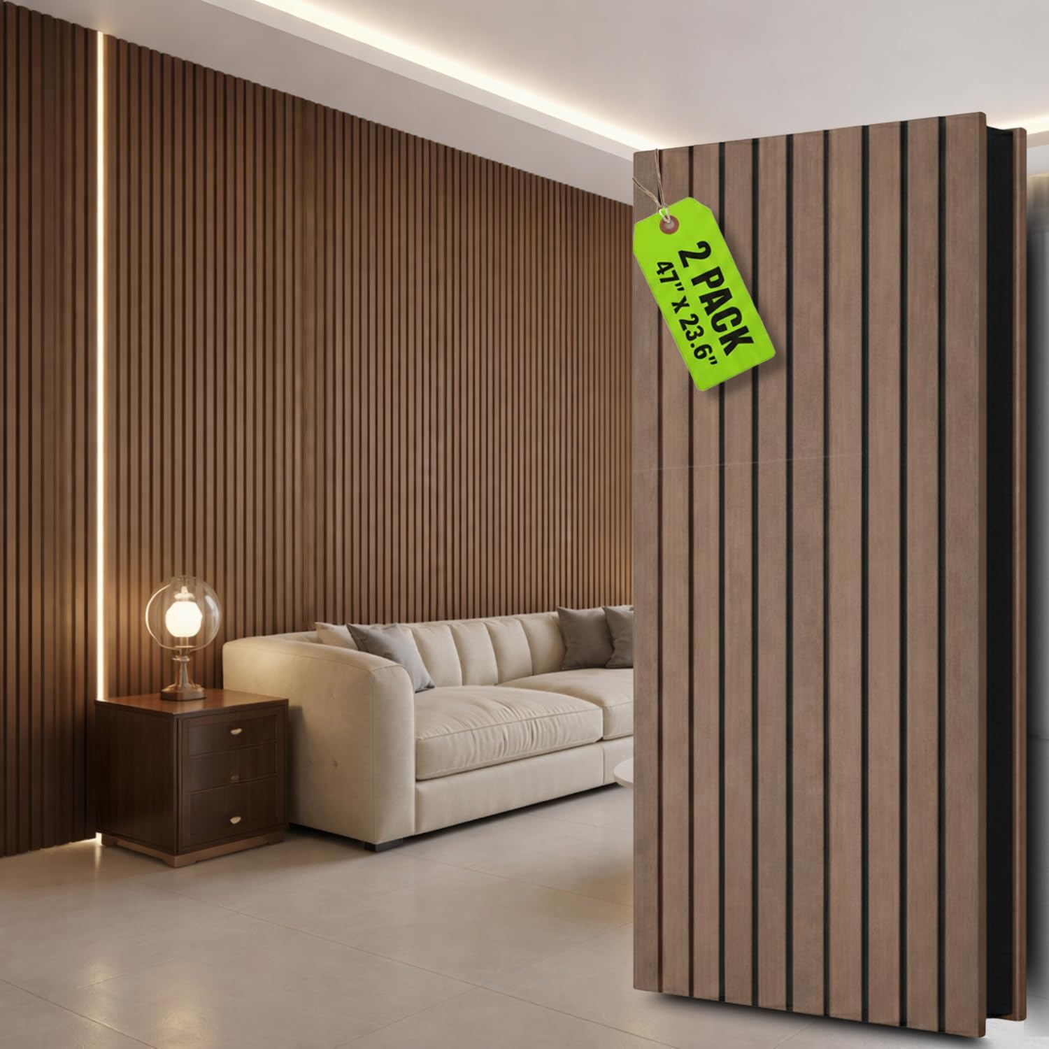 Acoustic Wood Panels for Wall & Ceiling 2 Pack - 47" x 23.6" Sound Absorbing 3D Fluted Wood Slat Wall Panels with Wood Finish - Noise Canceling Panels for Home, Office & Studio - Walnut