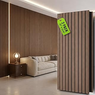 GrdnCare 2 Pcs Acoustic Wood Panels for Wall & Ceiling - 47" x 23.6" Sound Absorbing 3D Fluted Wood Slat Wall Panels with Wood Finish - Noise Canceling Panels for Home, Office & Studio - Walnut