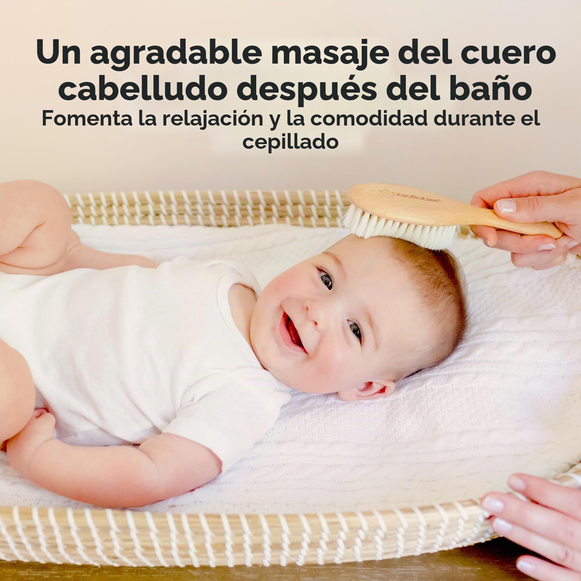 Cepillo de pelo para bebé recién nacido - Madera natural con cerdas suaves de cabra para la costra láctea - Kit de cuidado de cepillo de pelo para el cuero cabelludo perfecto para bebés, niños pequeño