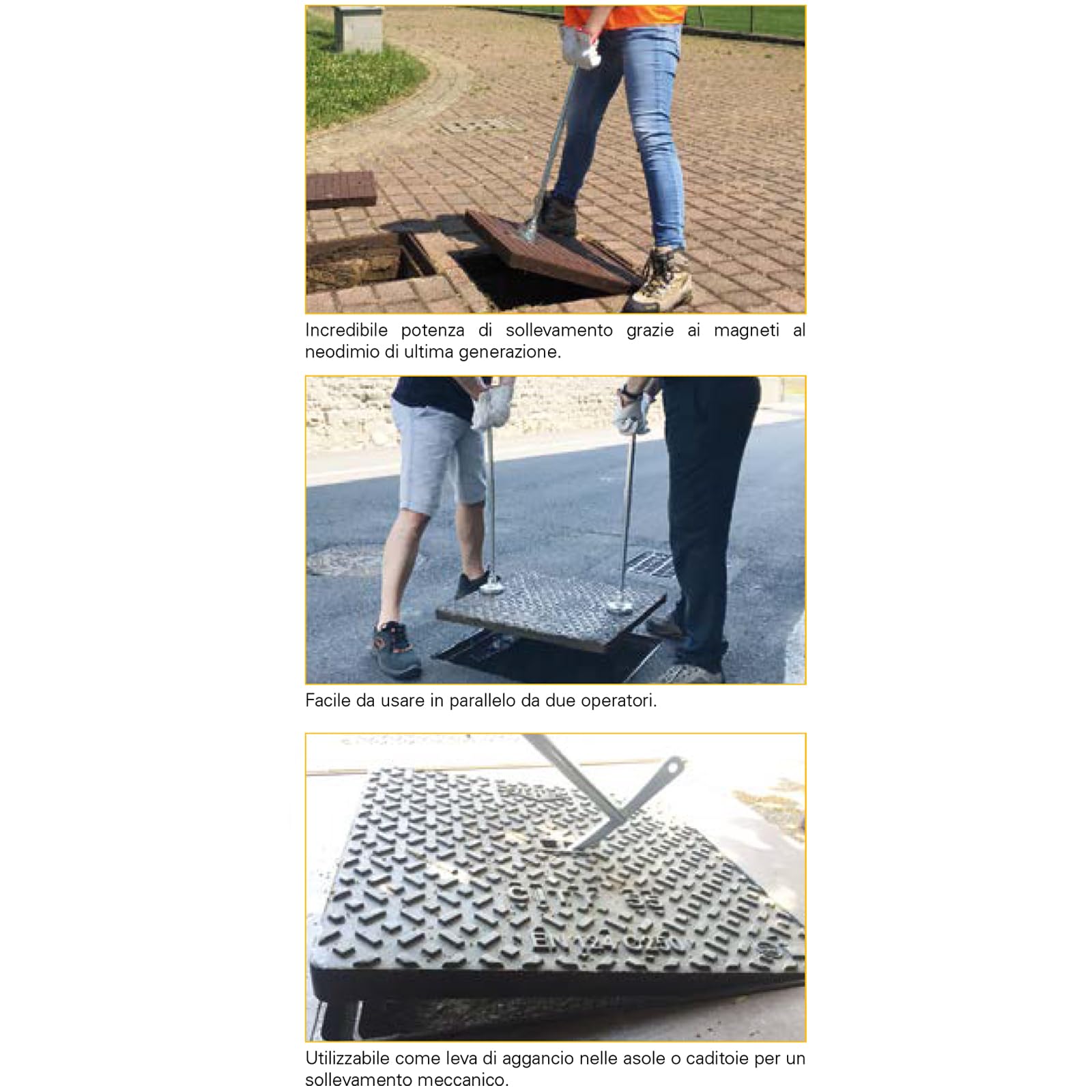 Alza Tombini Magnetico Pieghevole con Base Rotonda 7 Magneti per Apertura e Spostamento Chiusini Caditoie Griglie in Ghisa e Materiali Ferrosi Capacità Massima Sollevamento 230Kg mod. XT1NANO K0276