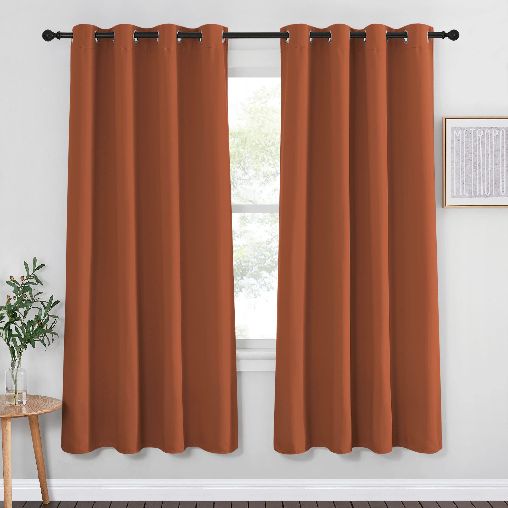 NICETOWN Blackout Bedroom Curtain 72 inches Long - Grommet Sound Reducing Window Treatment Privacy Drape Room Darkening Light Blocking for Living Room (Burnt Orange, 2 Panel, W52 x L72)
