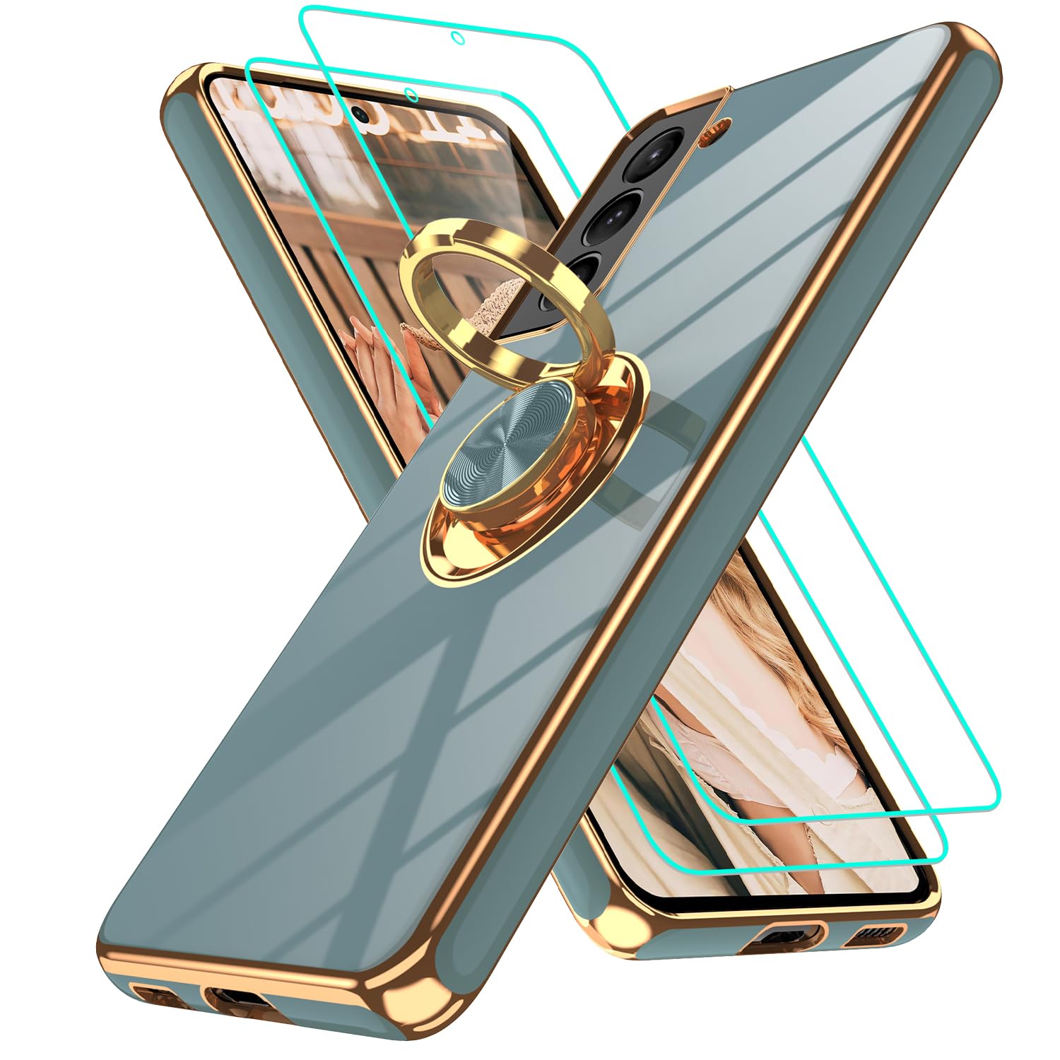 Gritup Slim Fit Case for Samsung Galaxy S Series,Shockproof Soft Cover with 2 Pcs HD Screen Protectors,and Built-in Ring Kickstand Phone Cover