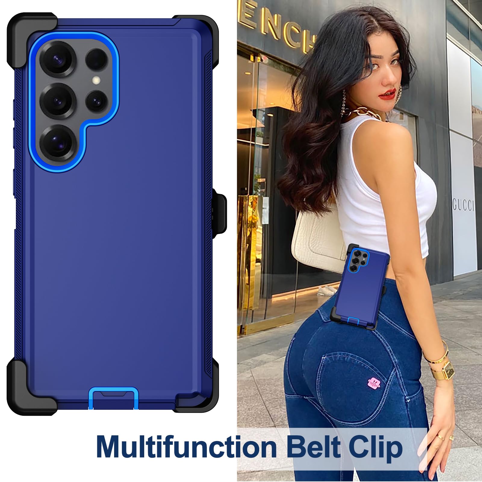 Custodia per Samsung Galaxy S25 Ultra con clip da cintura | 2 pellicole protettive per lo schermo, resistenti e di grado militare, corpo intero, cavalletto robusto