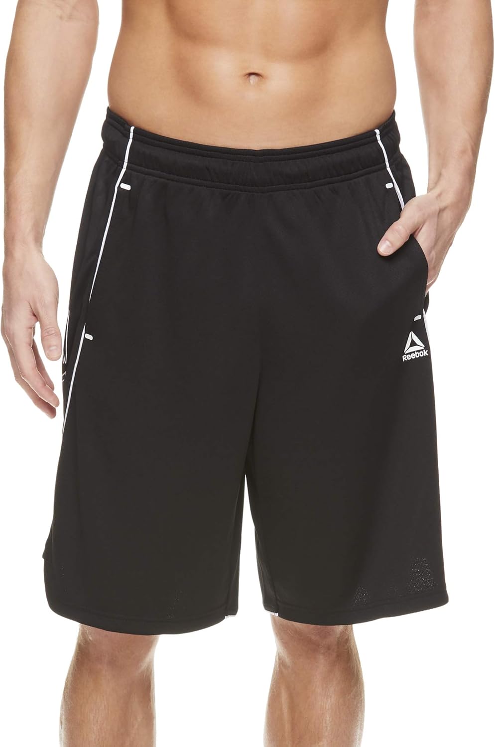 Reebok Men's Mesh Basketball Gym & Running Shorts w/Elastic Drawstring Waistband & Pockets - Slam Dunk 2.0 Black, Medium