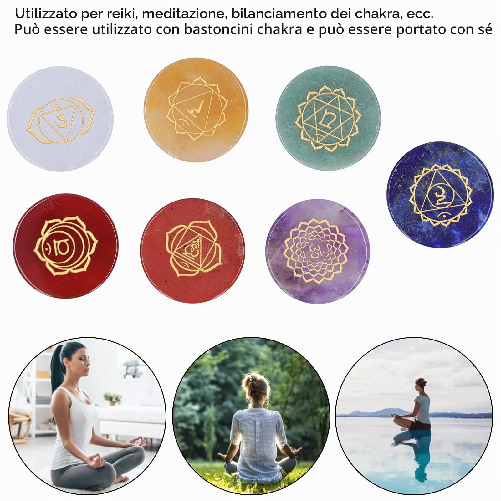 Pietre Chakra, Set di 7 Chakra Naturali per la Guarigione per la Meditazione per il Reiki per il Riequilibrio dei Chakra