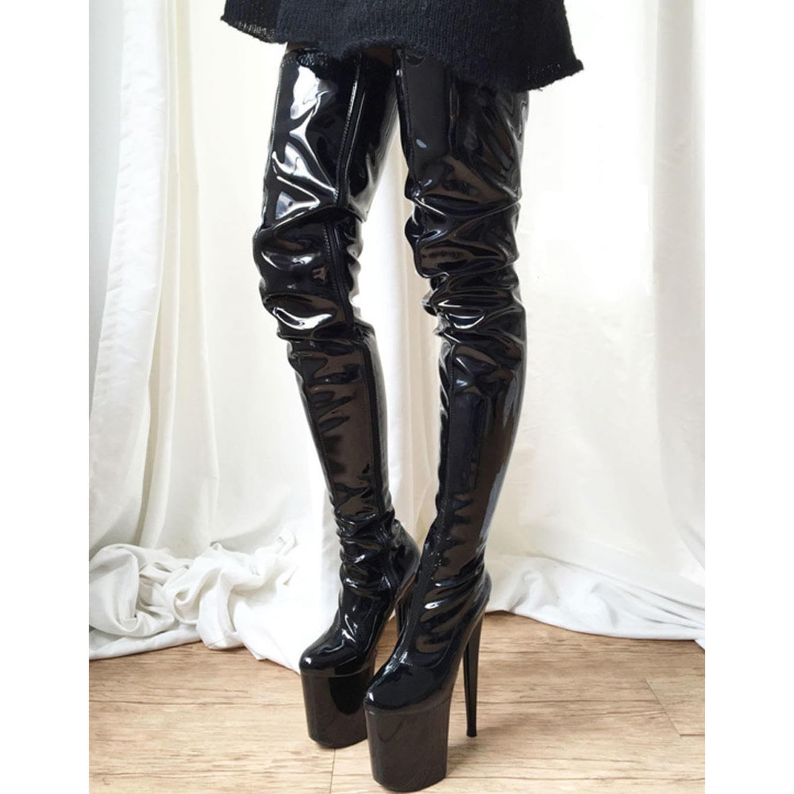 Tacchi Donna Tacchi Alti 20 Cm Stivali sopra Il Ginocchio Stivali da Ballo con Tacco Alto con Suola Spessa,Black-41
