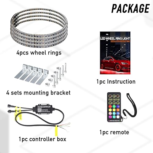 Miniatura 7 de AddSafety Kit de 4 luces LED RGB de 14 pulgadas para anillo de rueda, control Bluetooth, señal de giro y función de frenado, se puede controlar por
