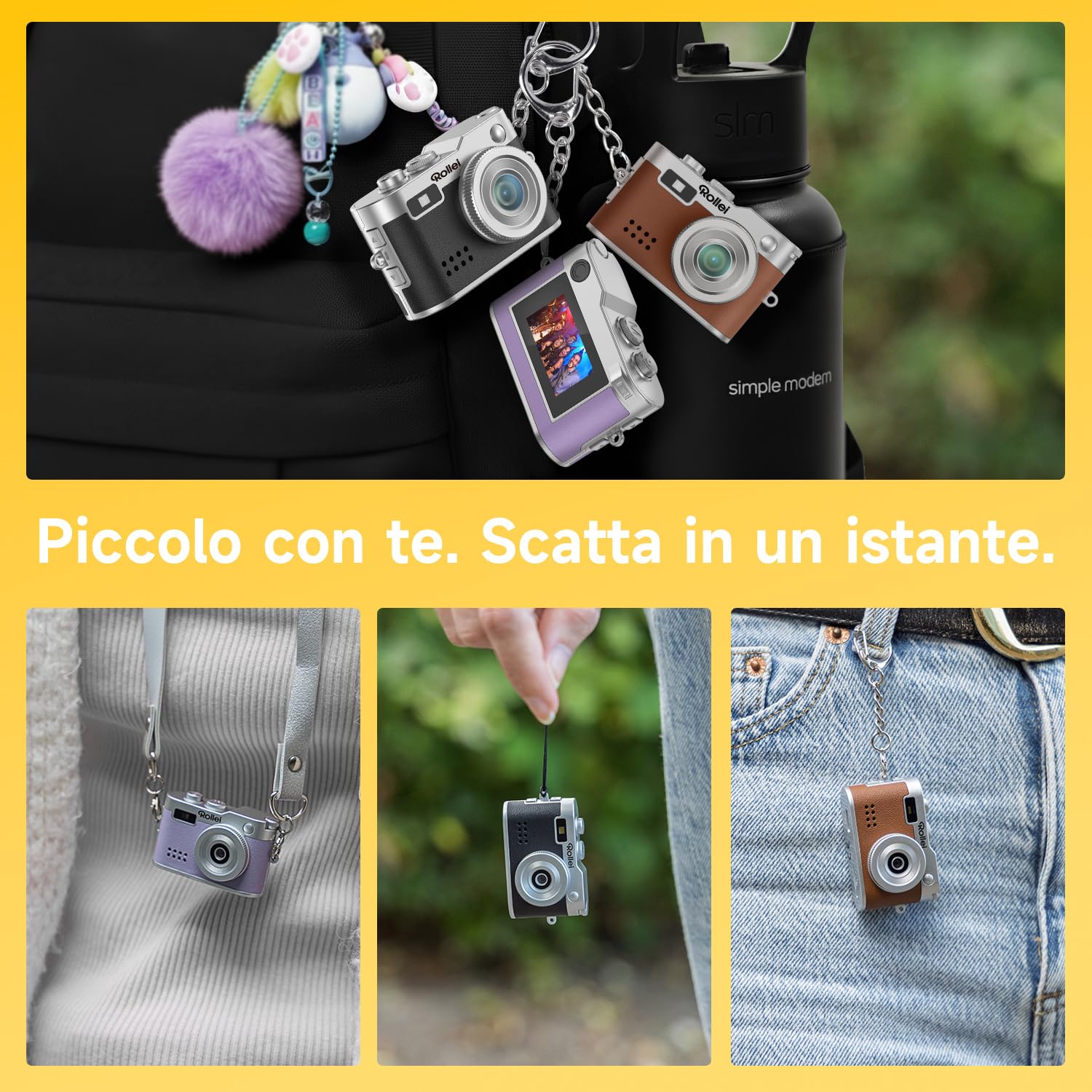 Rollei Mini Fotocamera Digitale Marrone, 1080P HD Piccola Macchina Fotografica Digitale Retrò con 0,96" Schermo a Colori 2MP Cámara Digital Compatta con Flash e Registrazione, Mini-Fotocamera-Digitale