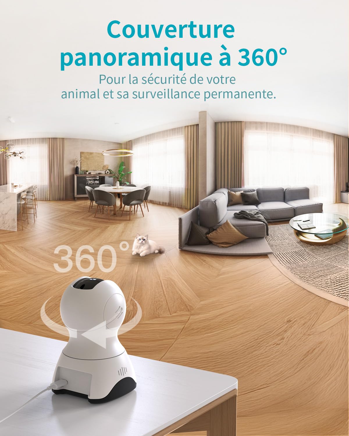 2.5K(4MP) Caméra Surveillance WiFi Intérieure Caméra Pan/Tilt à 360° Maison avec Détection Humaine Intelligent Sirène Audio Bidirectionnel Vision Nocturne Couleur Compatible Alexa pour Bébé/Chien