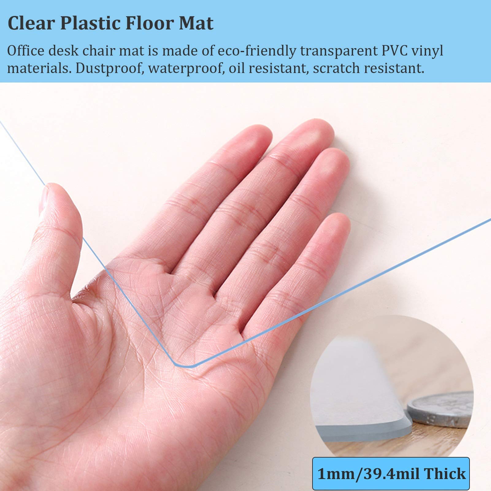 Transparente Kunststoff-Teppichschutzmatte, 1 mm dick, schneidbar, Bodenmatte für harte Böden, Flur, Eingang, Teppichabdeckung, lang, 5 m, transparente Schutzhülle für Teppiche und Böden