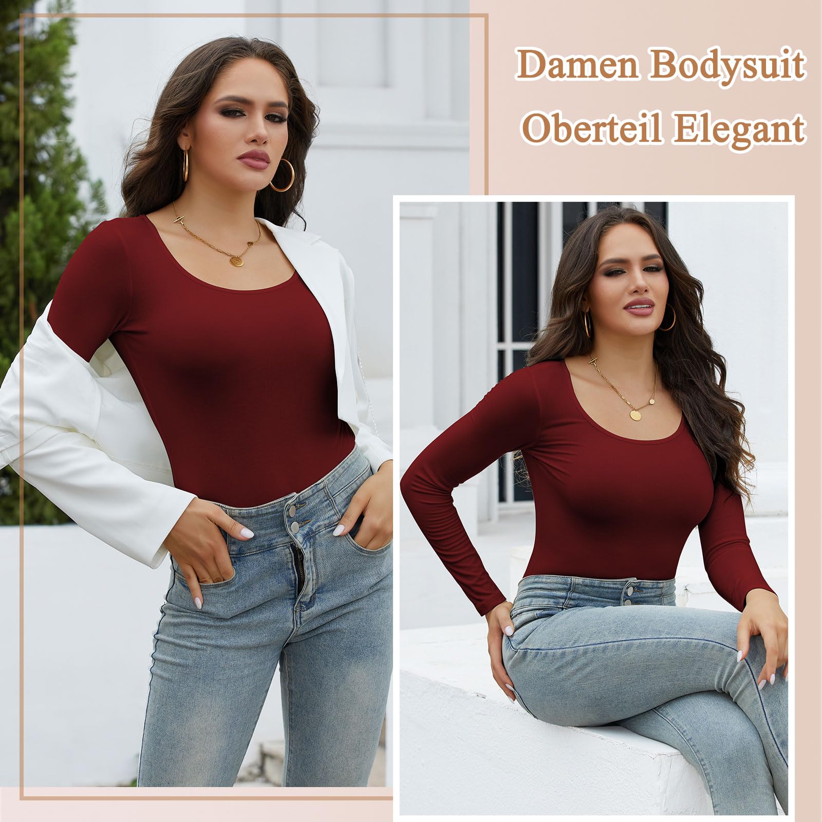 Joyshaper Donna Body a Collo Alto Maniche Lunghe Bodysuit Casual Elegante Bluse Camicie Maglietta Intima