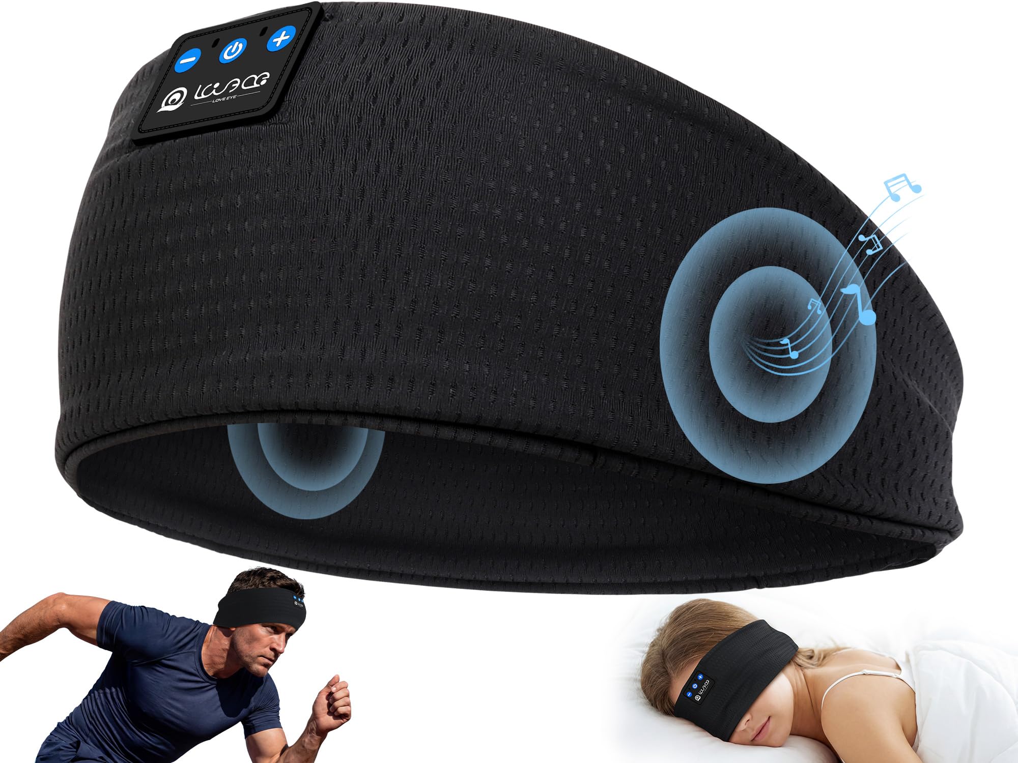 LOVE EYE Schlafkopfhörer Bluetooth, Schlaf Stirnband Kopfhörer Headband Schlafmaske, Sportskopfhörer Musik schlafen Stirnband für Sport Training, Joggen, Yoga, Reisen