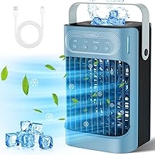 Evaporative Air Cooler Cooling Fan – Daonsuty 3 IN 1 Portable AC Air Conditioners Fan with 3 Cool Mist & 3 Speeds, 7 Night Light & 8H Timer, Personal Room Air Conditioners for Bedroom Office Camping