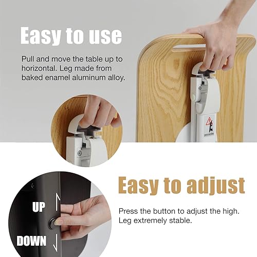 Miniatura 6 de Cozy Space Mesas giratorias para TV y fácil almacenamiento, ajustables, plegables portátiles con madera y metal, color blanco