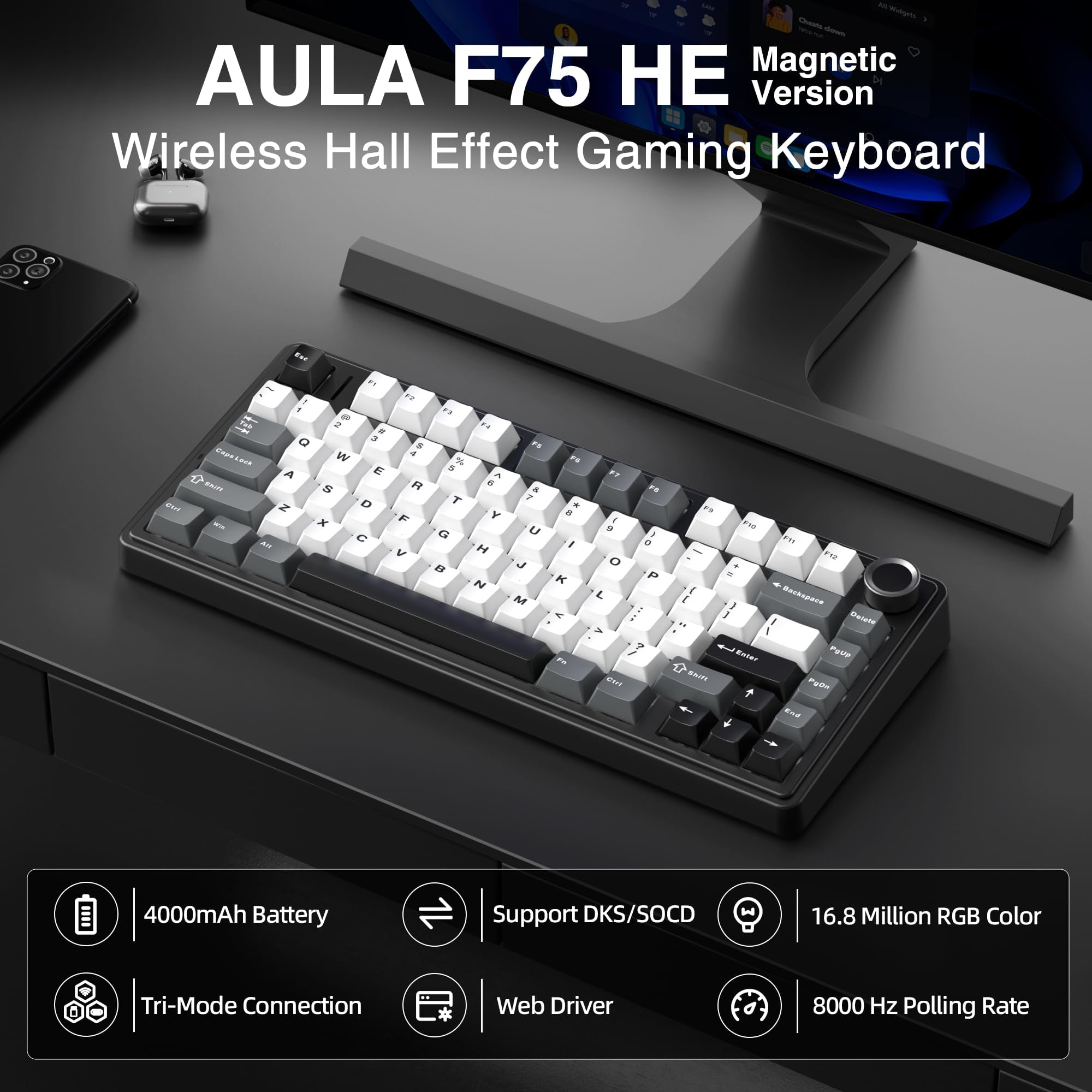 TZMRIT Aula F75 HE Drahtlose Gaming Tastatur,Magnetischer Schalter