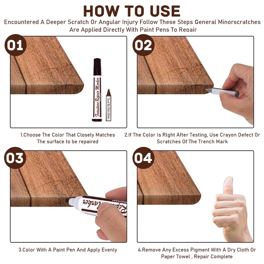 Katzco Furniture Repair Kit Wood Markers - Set Of 34 - Markers And Wax Sticks With Sharpener - For Stains, Scratches, Floors, Tables, Desks, Carpenters, Bedposts, Touch-Ups, Cover-Ups - Walmart Supplies - View #10