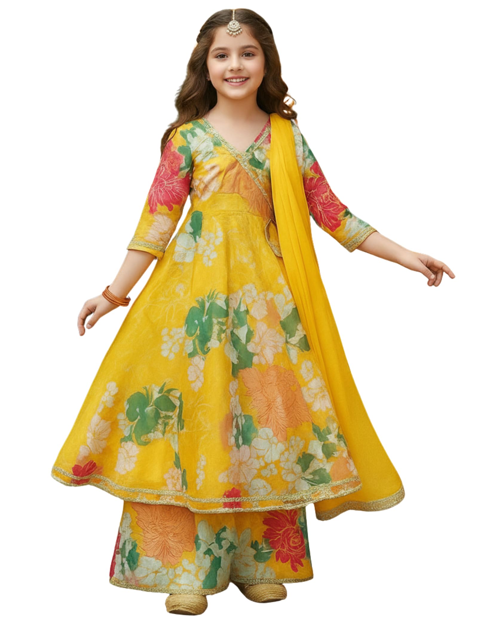 NaixaGirls Rayon Fabric Floral Printed 3/4 Sleeve Sharara Dress Set For All Occasion salwar suit