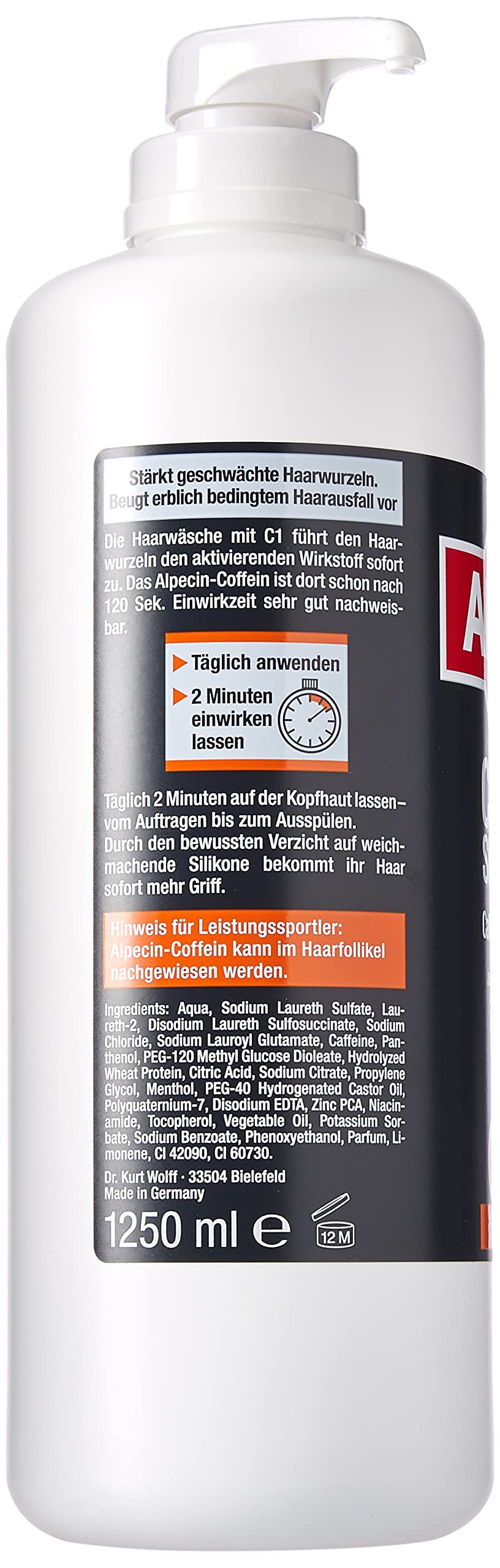 Alpecin Coffein-Shampoo C1 für fühlbar mehr Haar 1250 ml - Hair Growth Serum for Scalp - Strengthens Hair Roots Reduces Hair Fall - Hair Energizer - Scalp Tonic against Hair loss