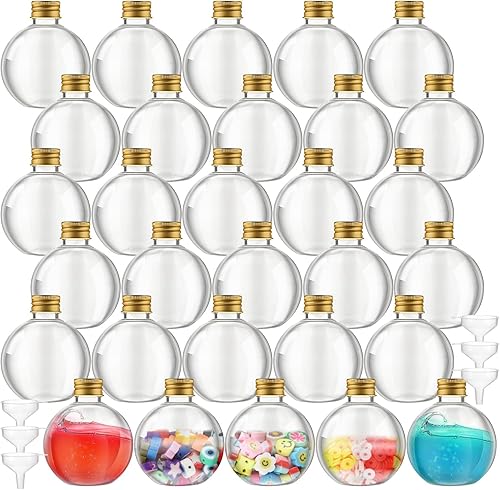 Jinei 30 botellas de plástico con forma de bola de 6 onzas, botellas esféricas de plástico transparente para poción, bolas de adorno de cóctel de