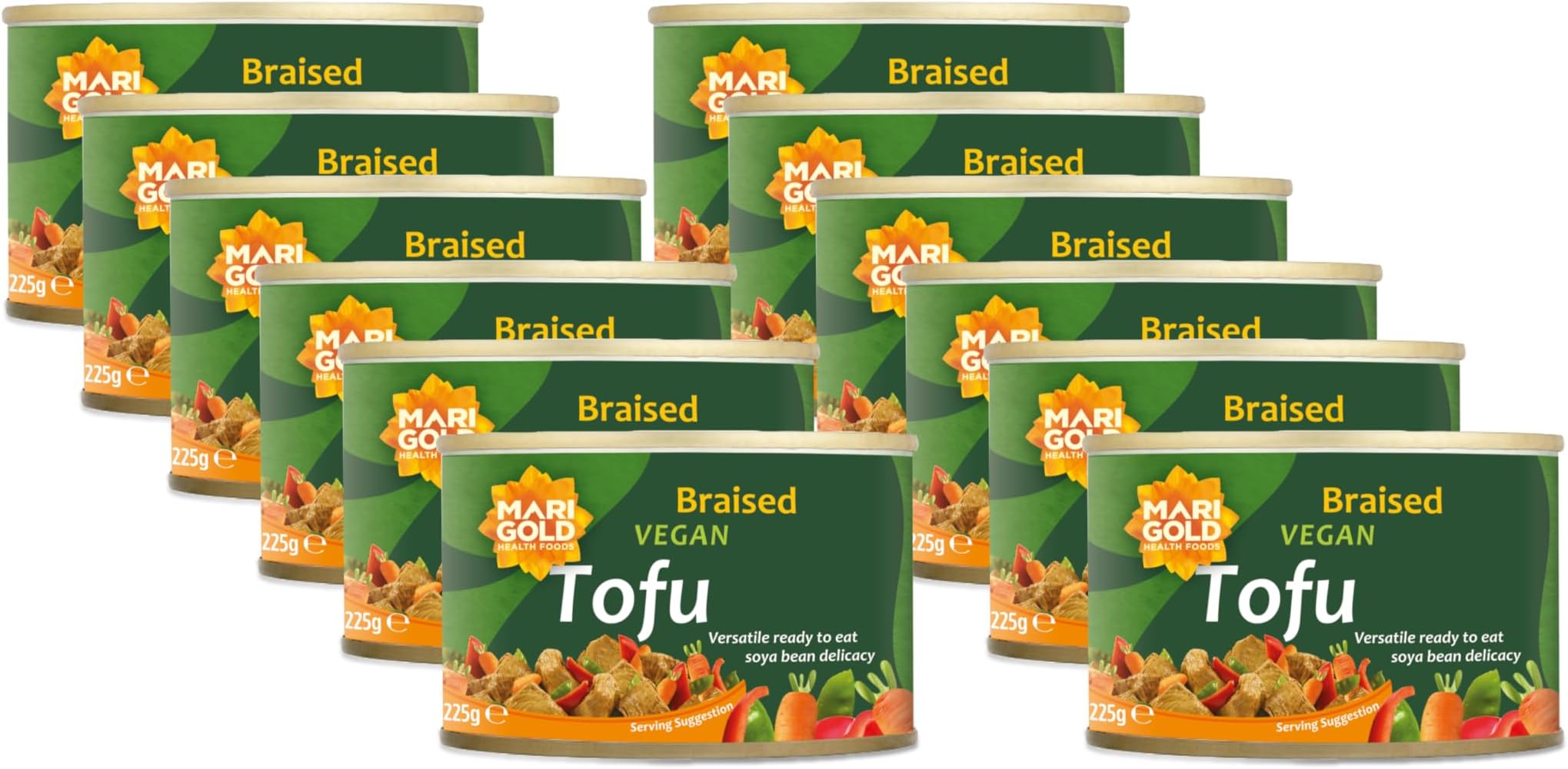 Marigold Braised Vegan Tofu, 225g (Pack of 12) – High Protein, Gluten-Free, Ready-to-Eat, Versatile Plant-Based Soya