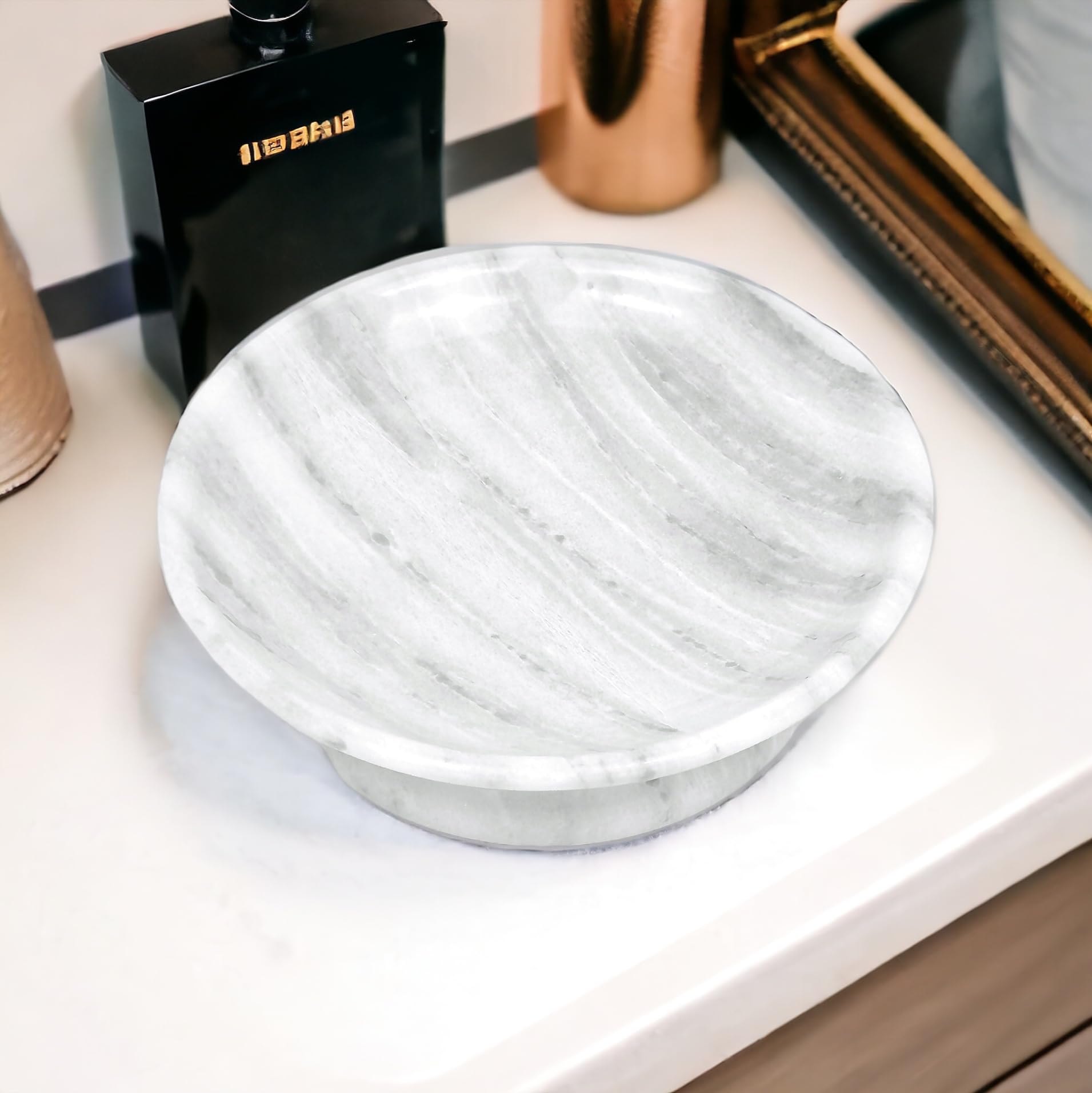 Hapton House Jabonera de mármol blanco – Hecho a mano Mable auténtico – Soporte para jabón – Bandeja de jabón – Plato decorativo – Plato de joyería – Soporte para baratijas – Llavero – Portavelas –