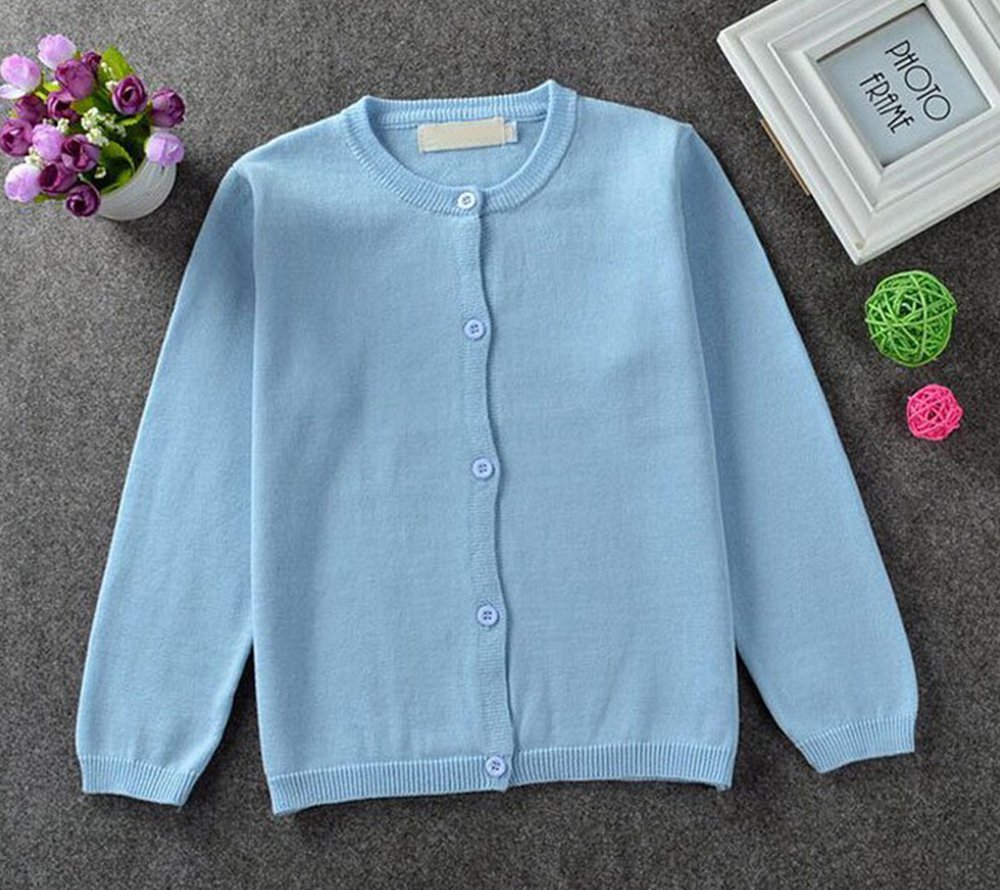 GSVIBK Baby Girls Cotton Cardigan Long Sleeve Kid Button Sweater Girl Crewneck Cardigans Uniform Sweater 112 Blue 8Y