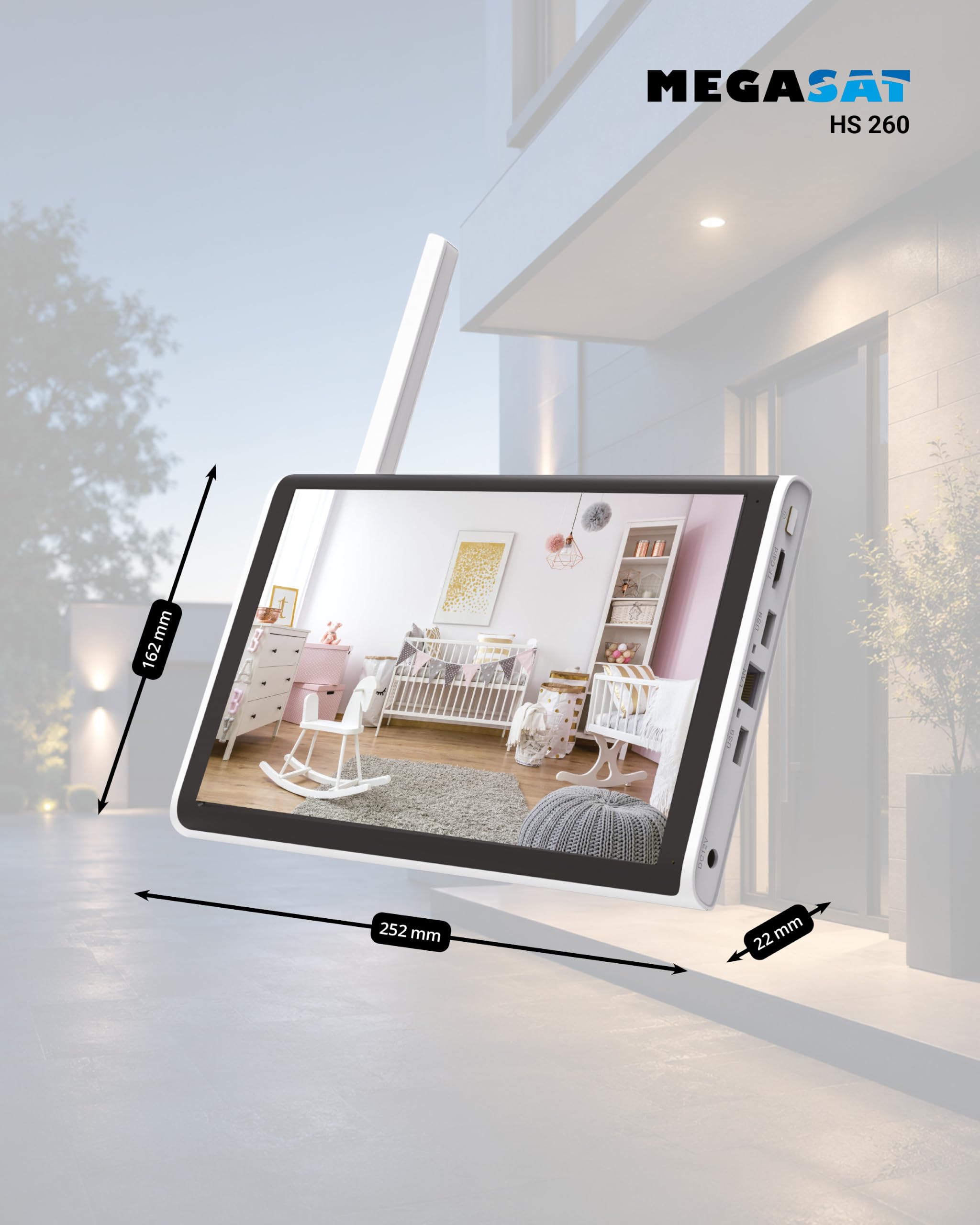 Megasat System monitoringu HS 260 – kamera i monitor do monitoringu (nagrywanie na karcie SD lub dysku twardym, zasięg radiowy do 300 m, monitor 10,1″)